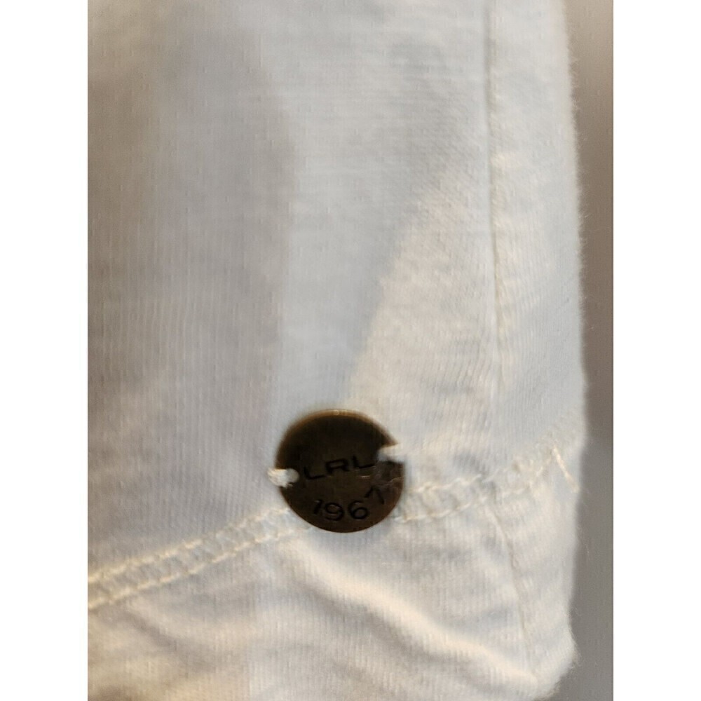 lauren ralph lauren tops Ivory Mixed Media sz m short sleeve euc keyhole front - Picture 3 of 6